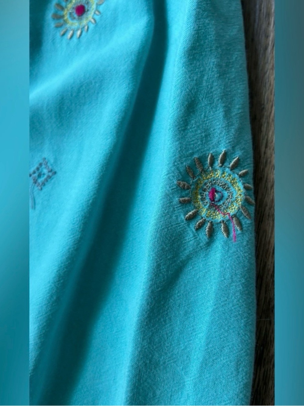 VTG Y2K Aqua Embroidered Statement Maxi Skirt Resort Coastal Boho Tropical Small - Picture 11 of 11